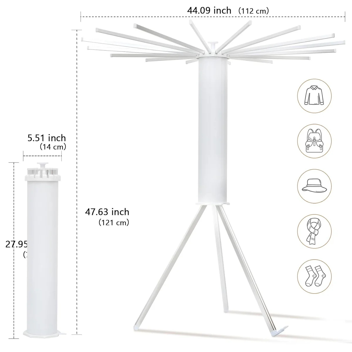 16-Arm Folding Tripod Clothes Airer