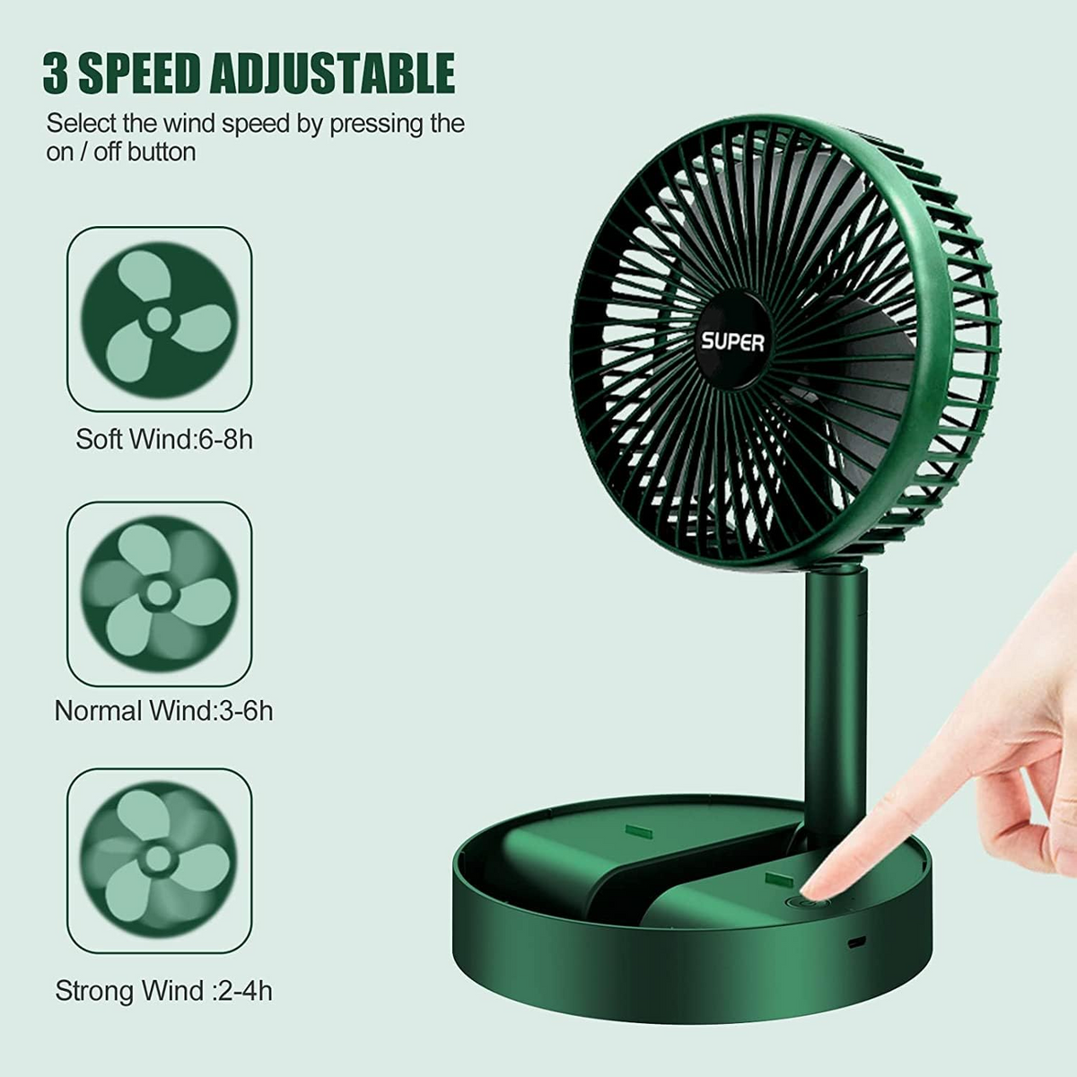 Foldable Desk Fan 3 Speeds, 180° Tilt Fan