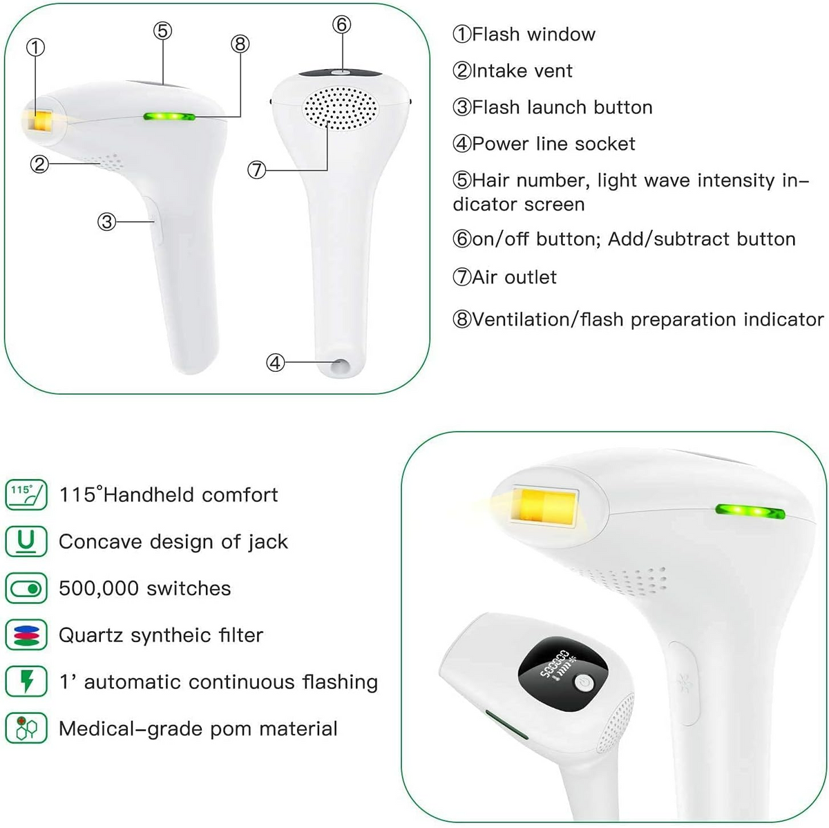 IPL Hair Removal Device for Face & Body