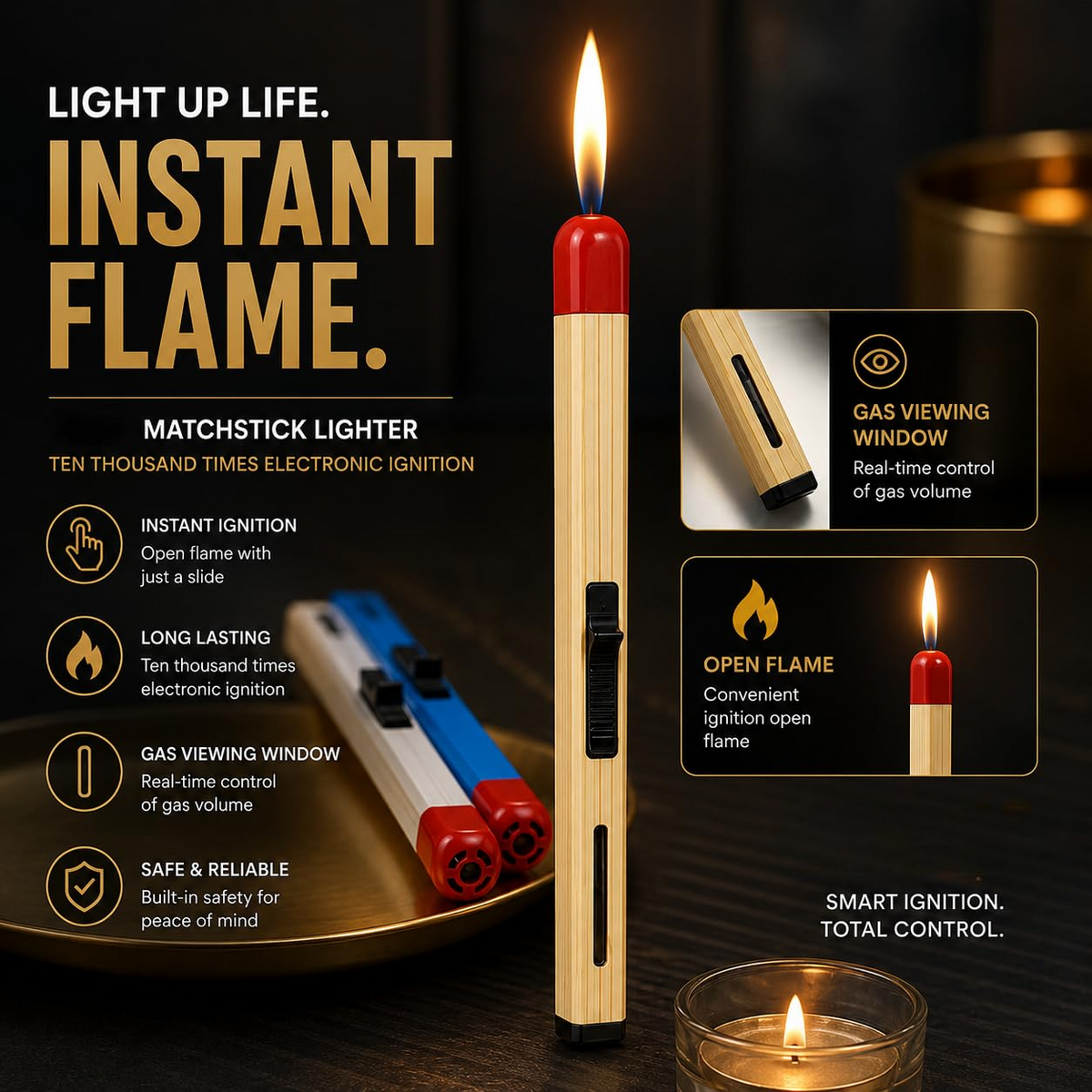 Match Stick Shaped Butane Lighter with Long Handle