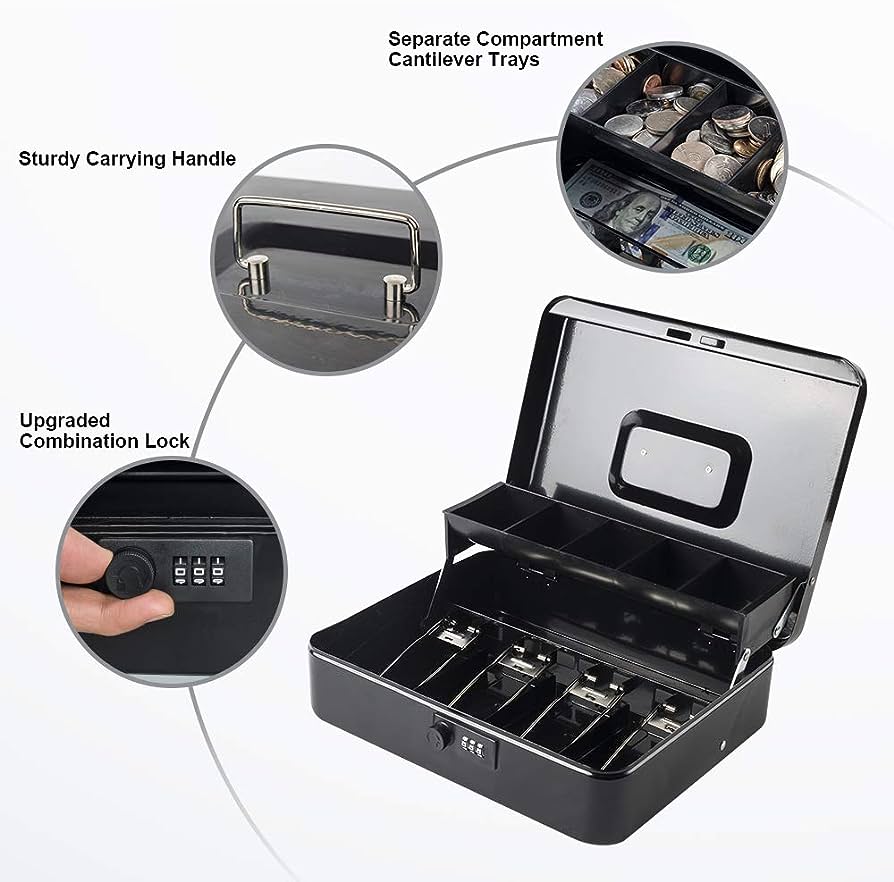 Large Metal Cash Safe Box