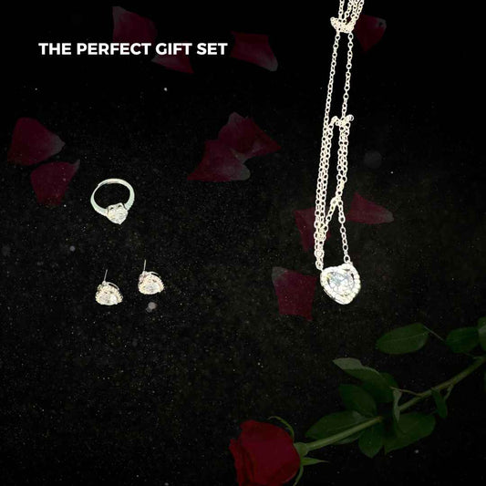 Metal Rose With Luxury Zircon Pendant Necklaces Flower Valentine Gift Set