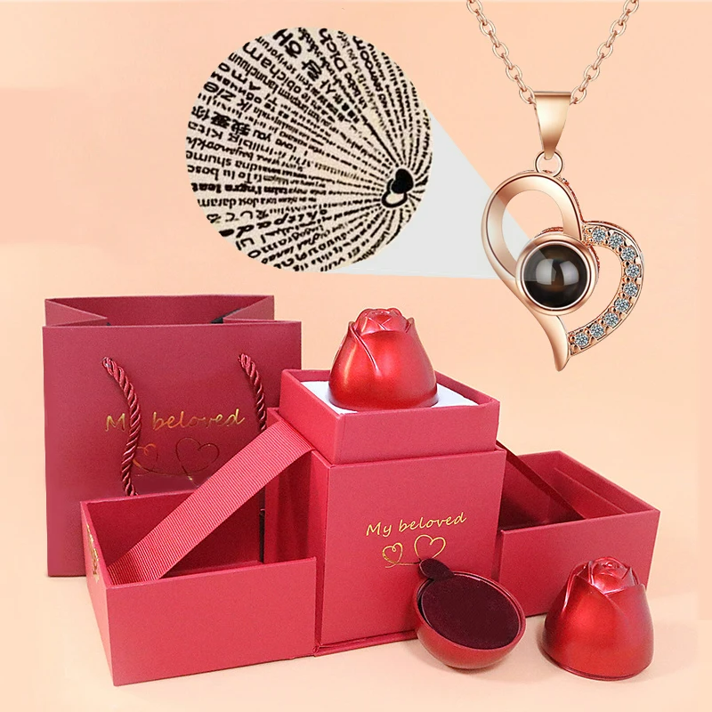I Love You Necklace & Rose Box