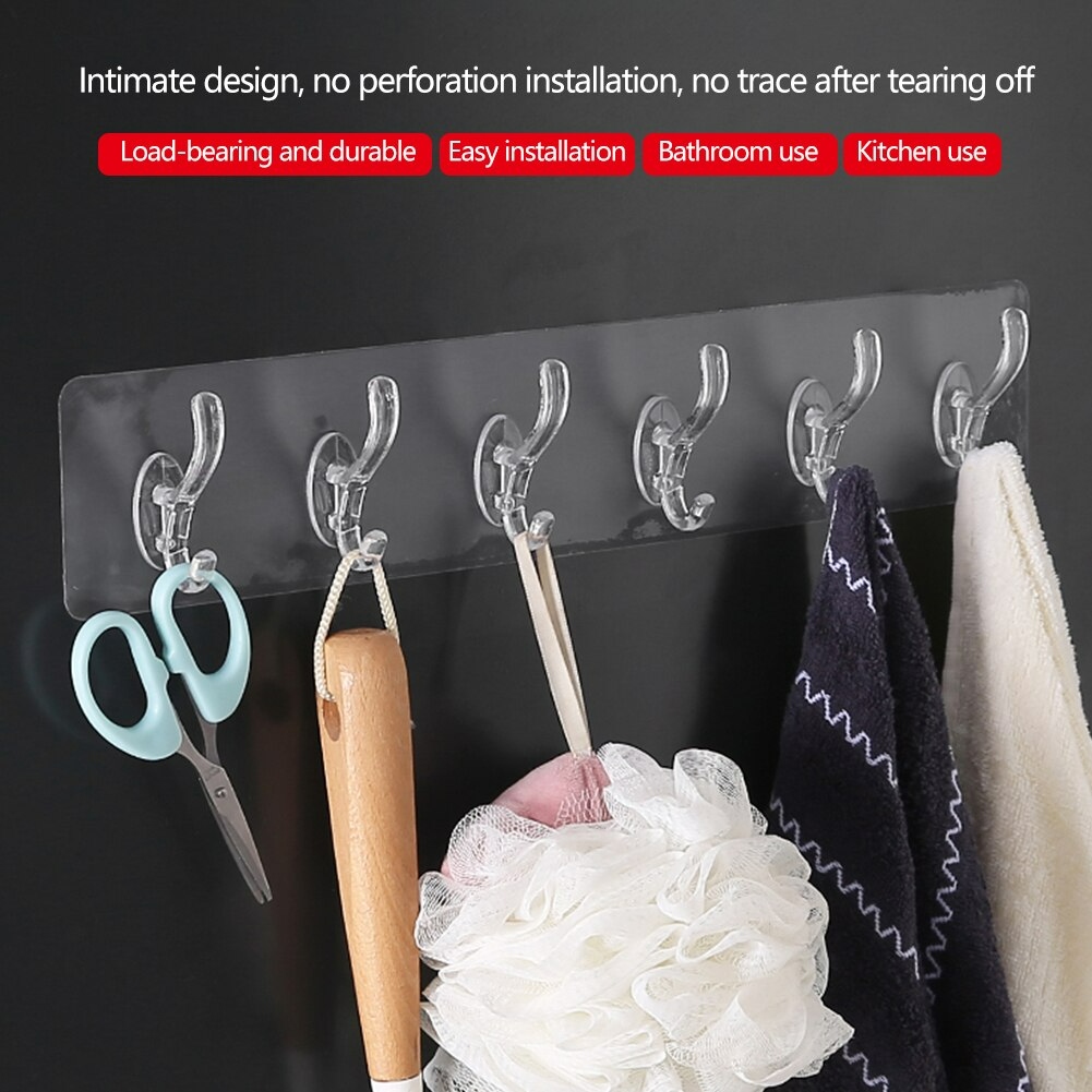 6-Row Self-Adhesive Wall Hooks