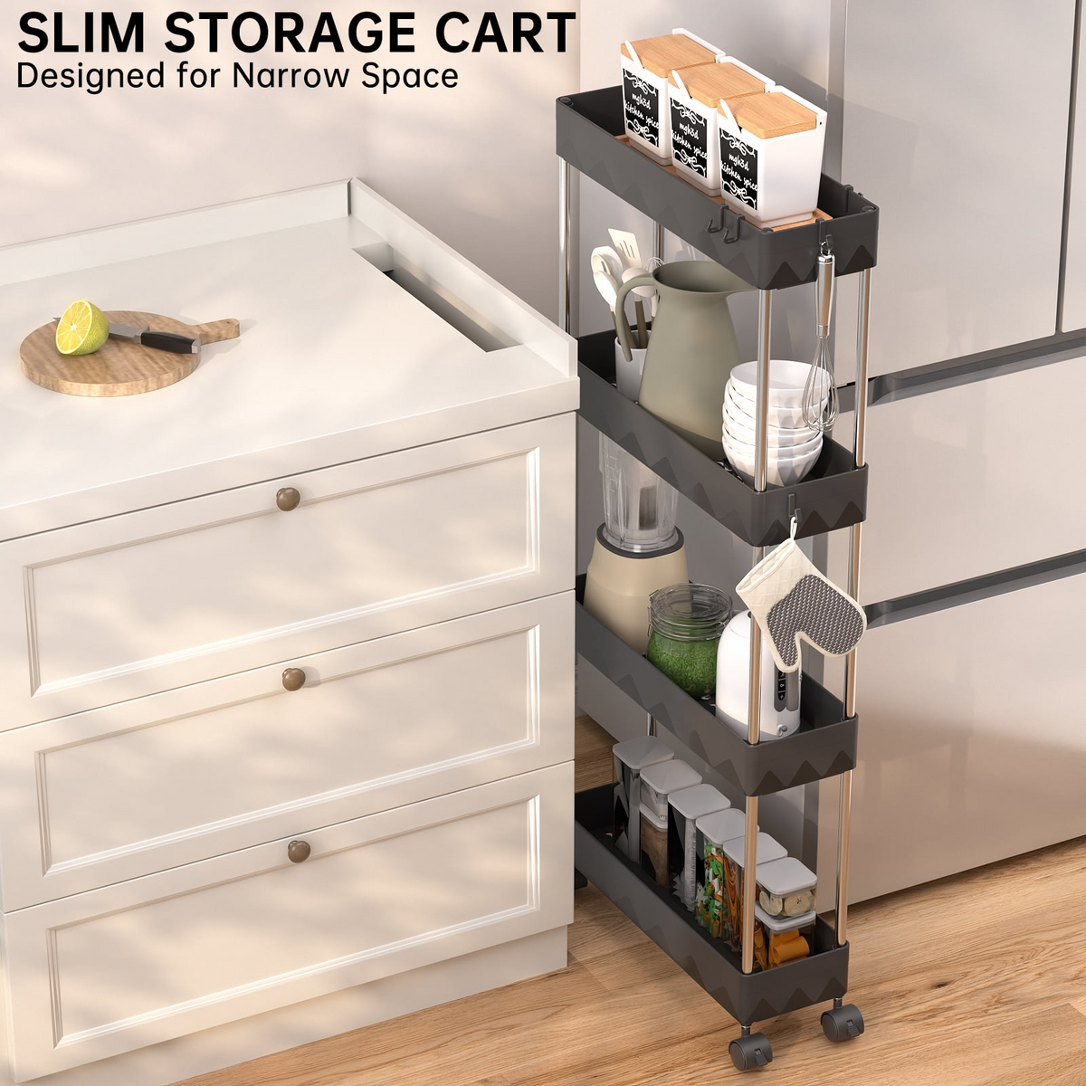 4 Tier Slim Rolling Storage Cart