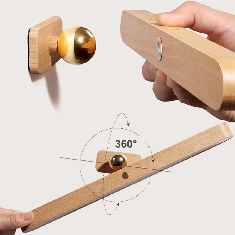 Magnetic LED Wooden Wall Light