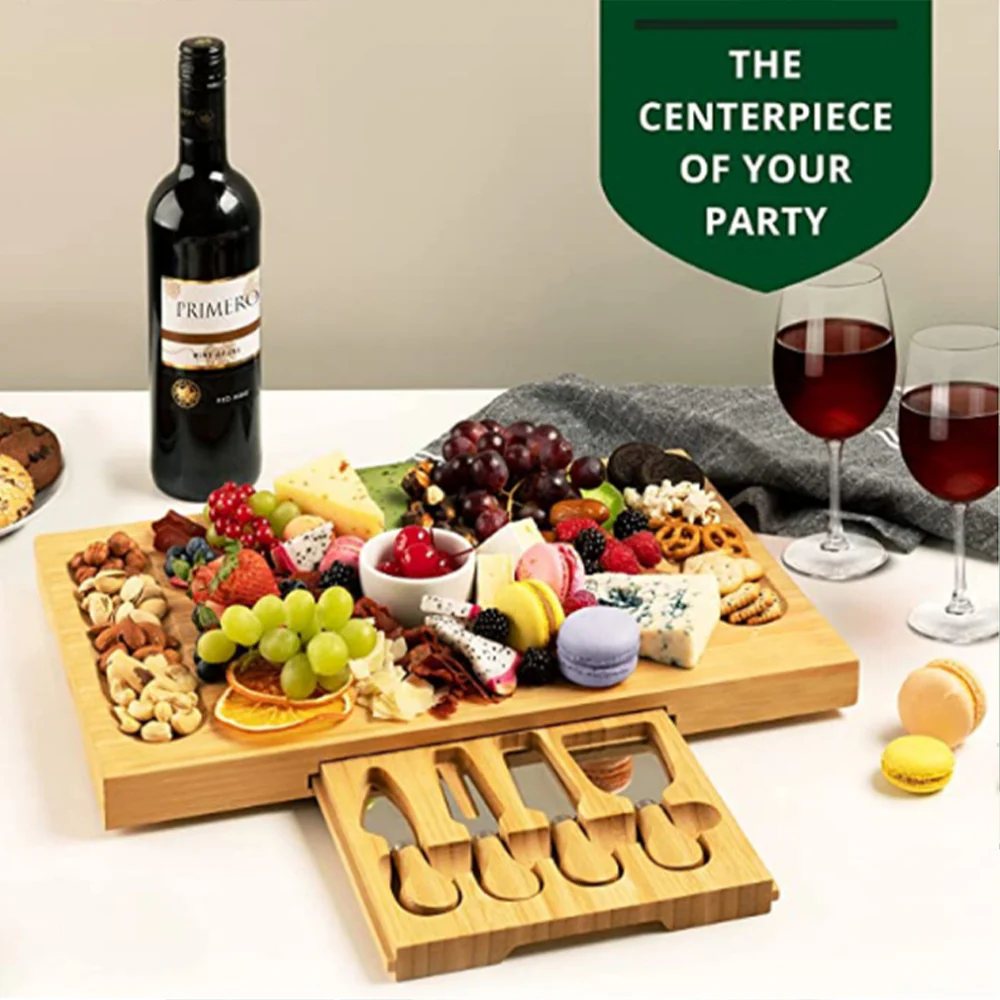 Bamboo Wooden Serving Tray Board Set