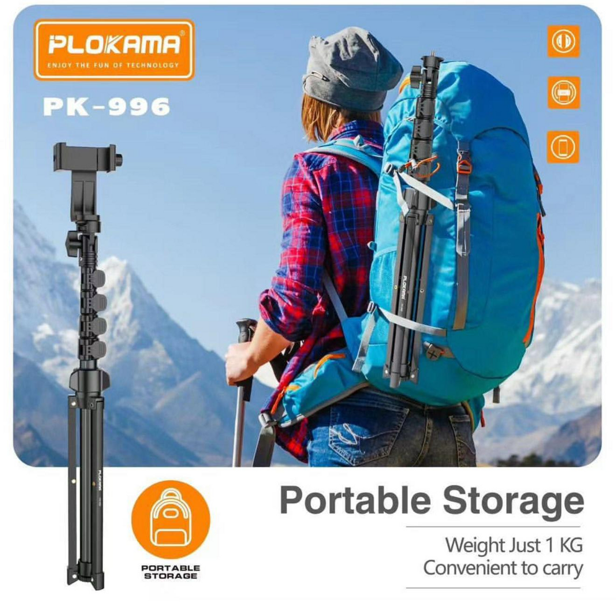 PLOKAMA PK996 Multifunctional Bluetooth Tripod with Remote 5.5F PK996