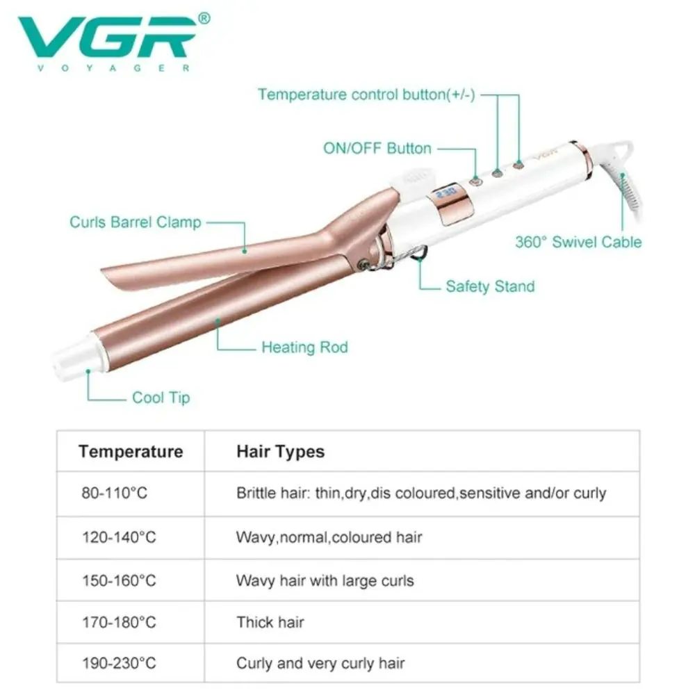 VGR Hair Curling Iron Wand V578