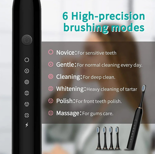 Sonic Electric Toothbrush, USB Rechargeable with 3 Brush Heads & 6 Modes | IPX7 Waterproof for Adults and Kids