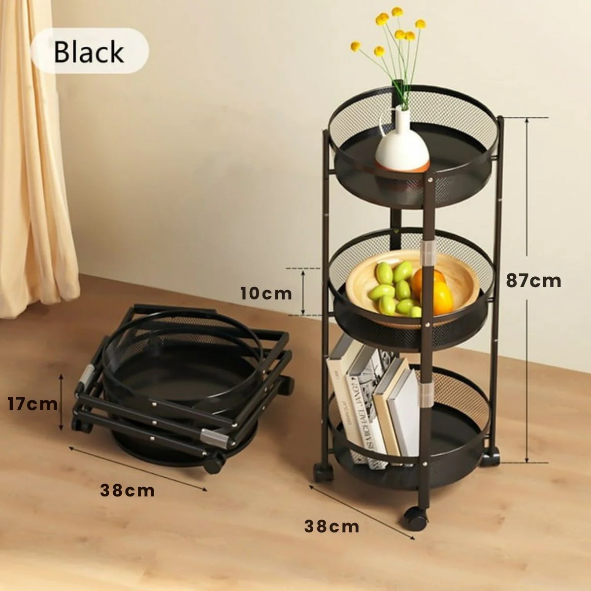 3-Layer Foldable Rolling Cart
