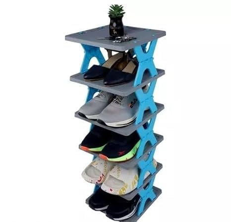 6 Layer Folding Shoe Rack Plastic Blue