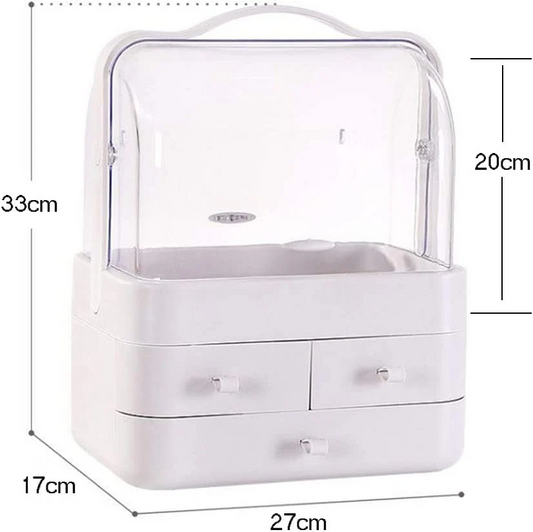 Dustproof Makeup Organizer with 3 Drawers – Waterproof Cosmetic Storage Box