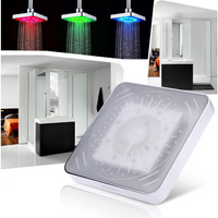 Shower Head 3 Colors Changing LED Showerhead Bathroom Rainfall Shower 6 Inch Square Temperature Control