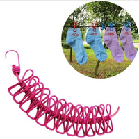 Portable Elastic Rope Clothesline Adjustable with 12pcs Clothespins Cloth Hanger