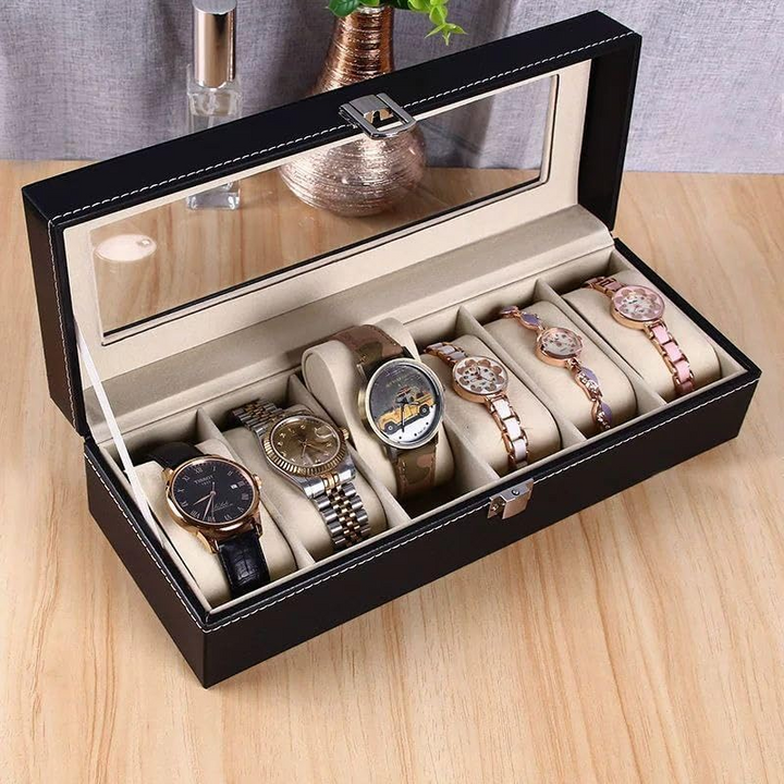 Watch Organizer 6 slot and Accessories Premium Leather and Clear Cover Gift
