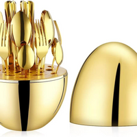Premium Cutlery Set 24 Pcs with Oval Shaped Stand (Golden Egg)