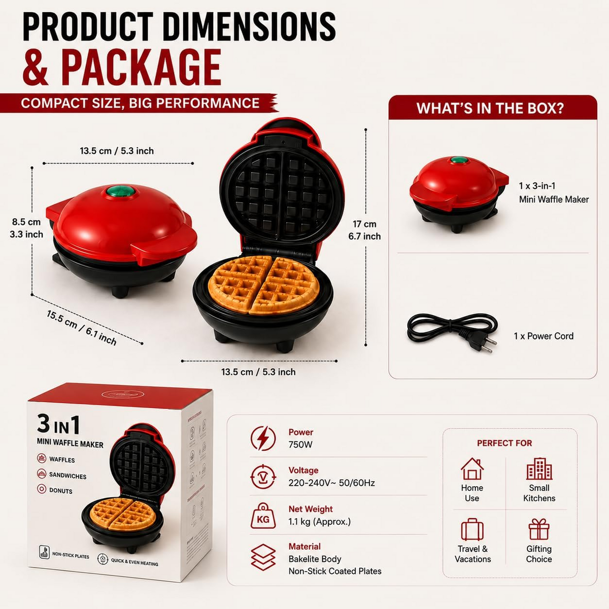 Mini Non-Stick Waffle Maker