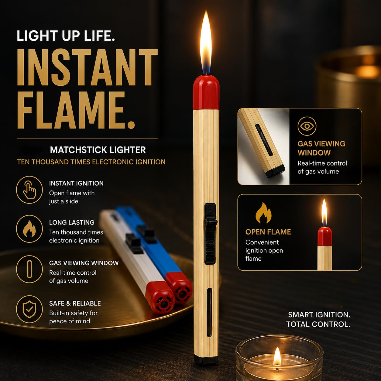 Match Stick Shaped Butane Lighter with Long Handle