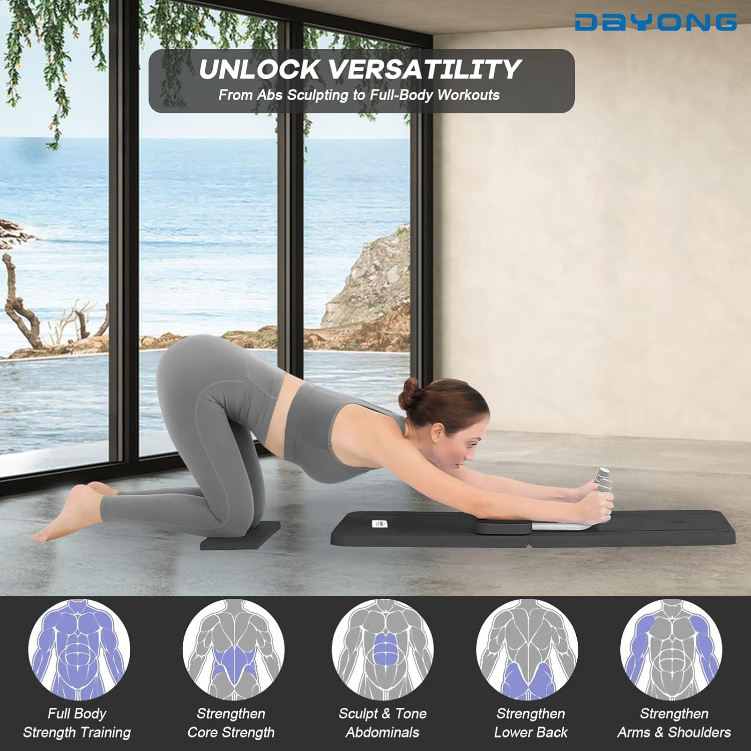 Foldable Pilates Reformer Machine – Multifunctional Home Fitness Board with Ab Roller