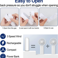 2 in 1 PowerBank Mini Handheld Fan – USB Rechargeable, Foldable & Portable Pocket Fan, Quiet Operation for Travel, Home & Outdoor
