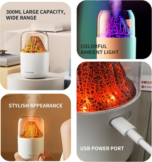 Mini Volcano Cool Mist Humidifier – 300ml Air Moisturizer with LED