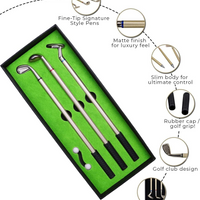 Golf Pen, Mini Golf Gift Set, Desktop Golf Ball Pen Gift, 3 Golf Clubs Pens with Balls and Flag