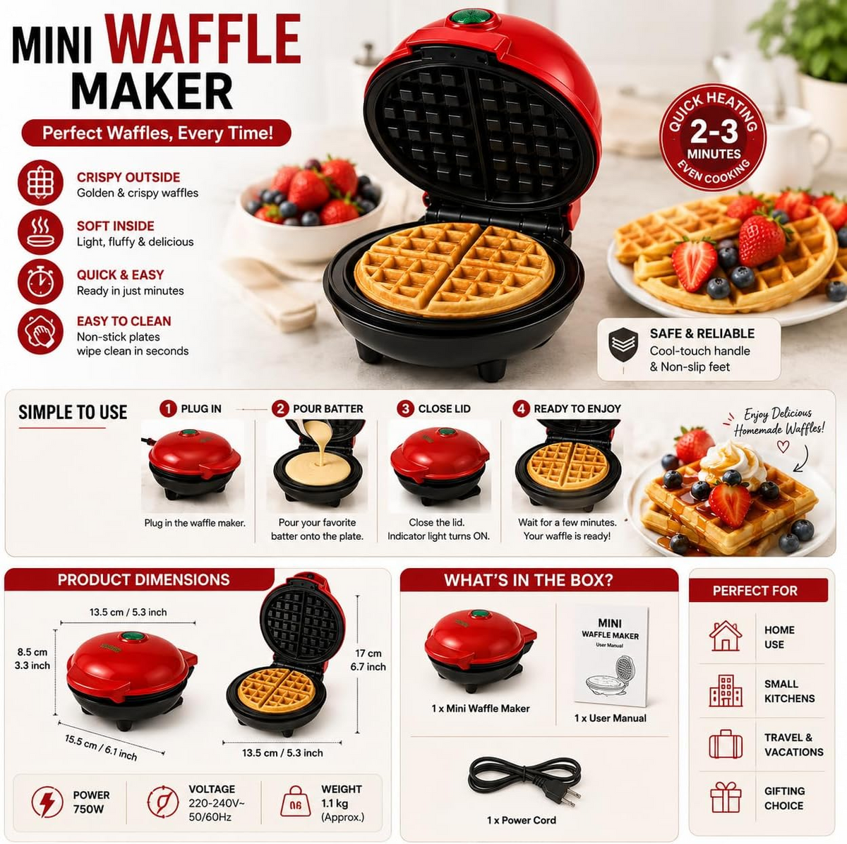 Mini Non-Stick Waffle Maker
