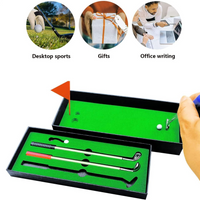 Golf Pen, Mini Golf Gift Set, Desktop Golf Ball Pen Gift, 3 Golf Clubs Pens with Balls and Flag