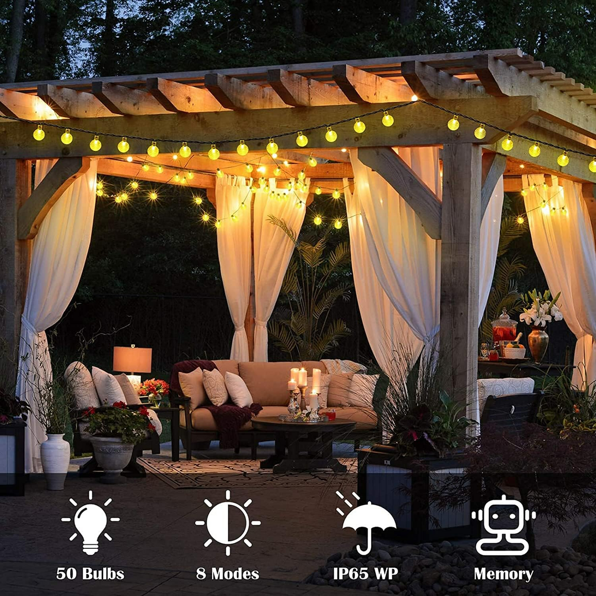 50-LED Solar String Lights