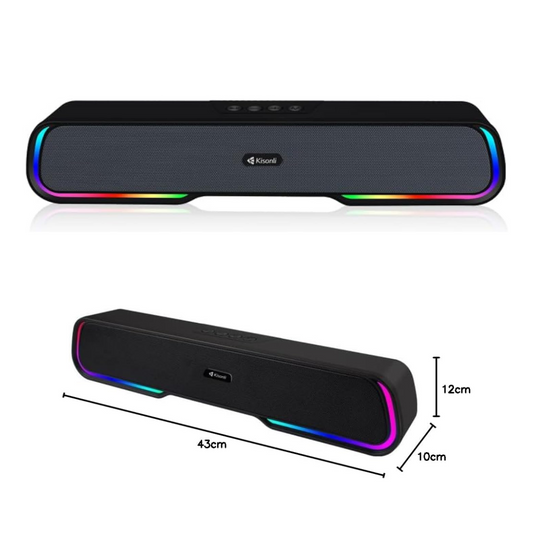 Kisonli LED-913 Portable Rechargeable Battery Powered Soundbar bluetooth gaming colorful light speaker with RGB light (Black)