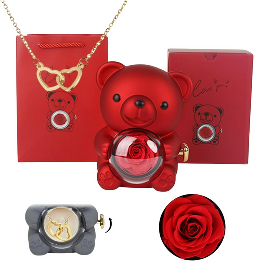 Eternal Rose Bear Box With Necklace