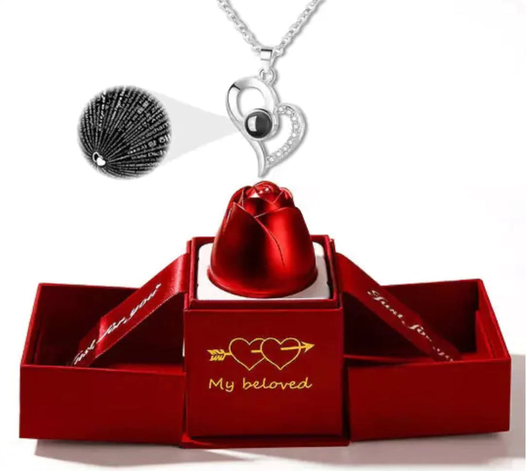 I Love You Necklace & Rose Box