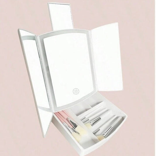 My Fold Away Vanity Mirror With Led & Makeup Storage