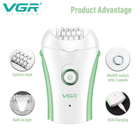 VGR Compact Professional Cordless Women Epilator for different body areas for gentle hair removal V705