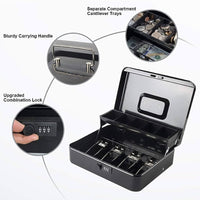 Large Metal Cash Safe Box with Money Tray