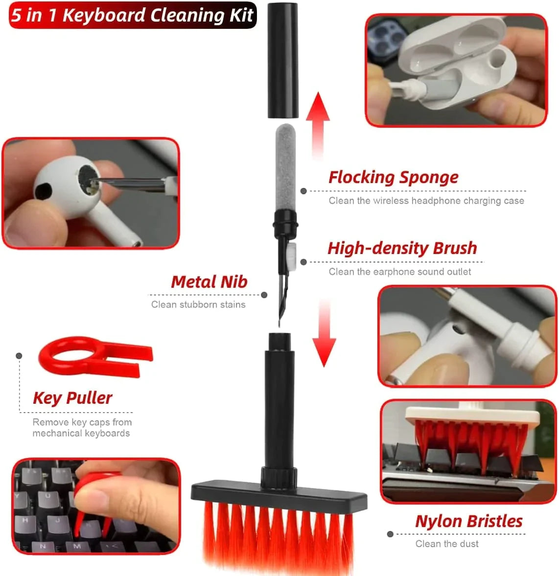 Earphone & Keyboard Cleaner Brush 5-in-1