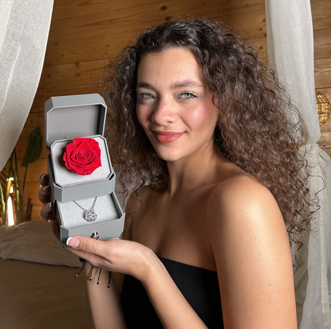 Rose Jewelry Box & Heart Necklace
