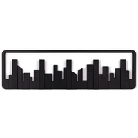Wall-Mounted Coat Rack with Hooks - Key & Coat Holder (Black)