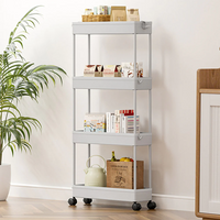 Multifunctional Floor Storage Shelves Rack Organiser with Wheels 4-Layer White AS977