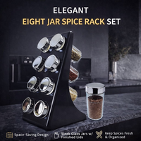 Spice Rack Set with 8 Brass Finish Lidded Jars