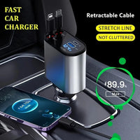 4 in 1 Car Charger 120W Turbo Charge, 4 Ports Fast Charging with Retractable Cables