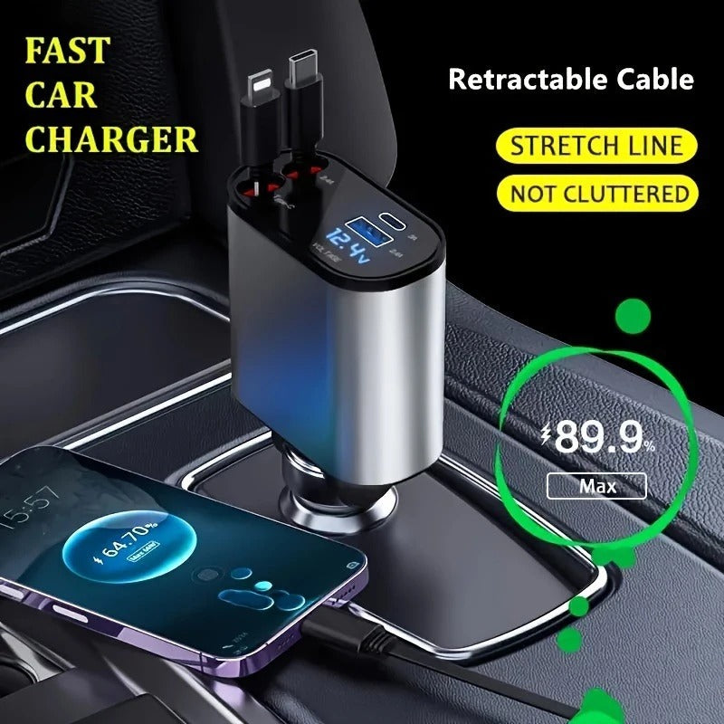 120W 4-in-1 Retractable Car Charger