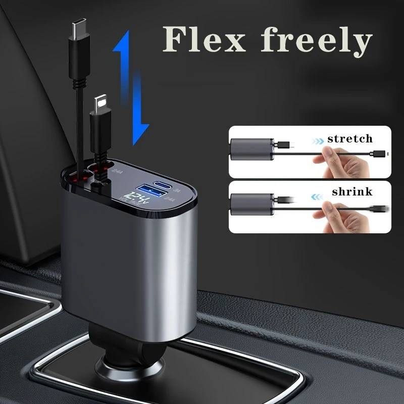 120W 4-in-1 Retractable Car Charger