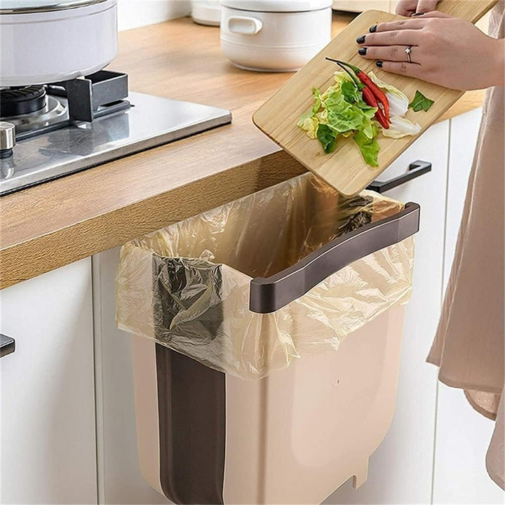 Kitchen Trash Can Hanging Foldable Home Sanitary Bin Cabinet Door Wall Mounted Storage (White)
