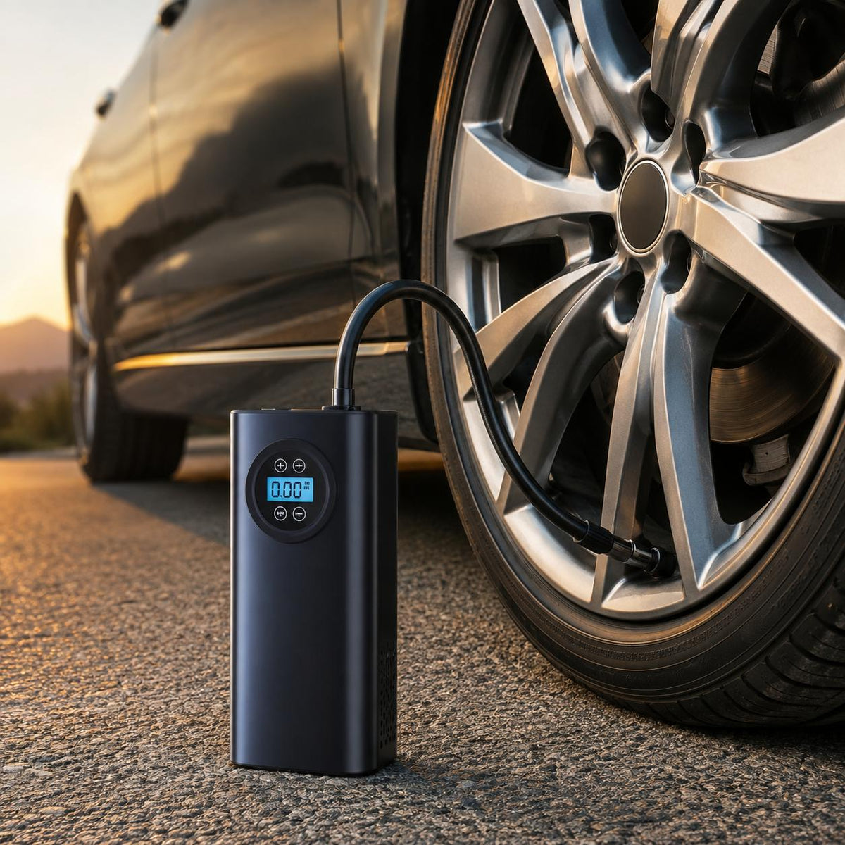 Portable Air Compressor Pump Tire Inflator with Digital Gauge, Heavy Duty Double Cylinder 12V Tire Pump 150 PSI with Tire Repair Kit MK-718