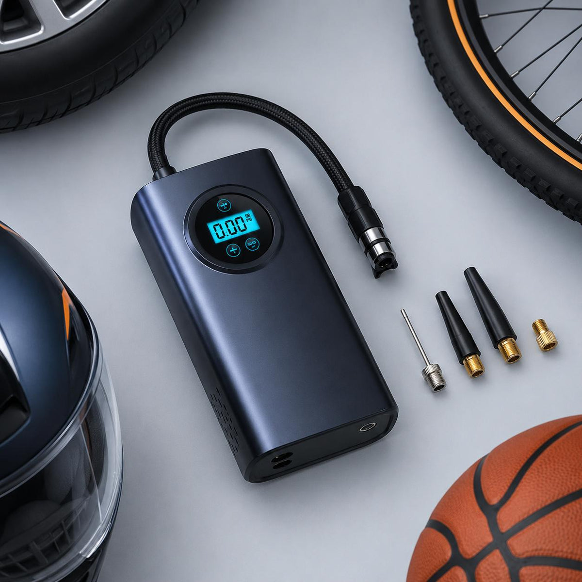 Portable Air Compressor Pump Tire Inflator with Digital Gauge, Heavy Duty Double Cylinder 12V Tire Pump 150 PSI with Tire Repair Kit MK-718