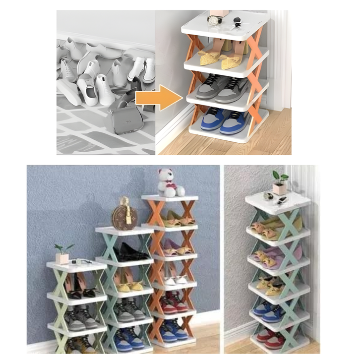6 Layer Folding Shoe Rack Plastic Blue