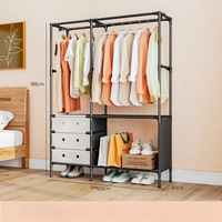 Double-rail clothes rack with shoe shelf and bag hooks — view 2