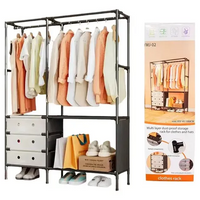 Double-rail clothes rack with shoe shelf and bag hooks — view 3